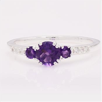 NO RESERVE 1.22 Ct Round Amethyst, Cubic Zirconia 925 Sterling Silver Ring