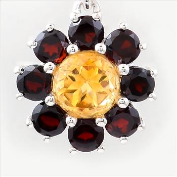 NO RESERVE 1.22 Ct Round Citrine, Garnet, 925 Sterling Silver Pendant