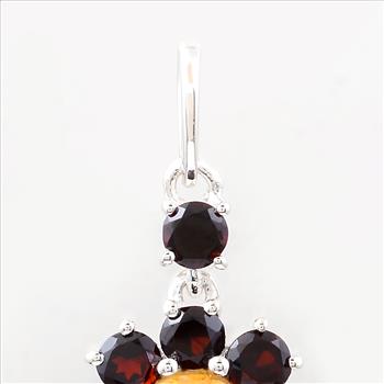 NO RESERVE 1.22 Ct Round Citrine, Garnet, 925 Sterling Silver Pendant