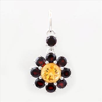 NO RESERVE 1.22 Ct Round Citrine, Garnet, 925 Sterling Silver Pendant