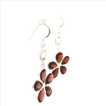 NO RESERVE 12.25 Ct Garnet, White Topaz 925 Sterling Silver Earrings