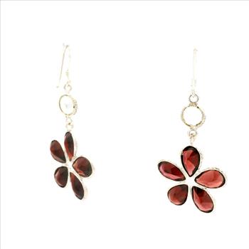 NO RESERVE 12.25 Ct Garnet, White Topaz 925 Sterling Silver Earrings