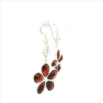 NO RESERVE 12.25 Ct Garnet, White Topaz 925 Sterling Silver Earrings
