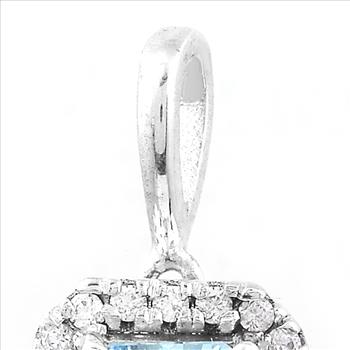 NO RESERVE 1.25 Ct Octagon Blue Topaz, White Zircon, 925 Sterling Silver Pendant