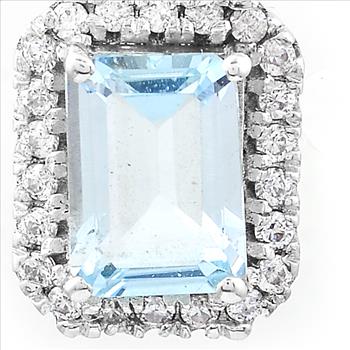 NO RESERVE 1.25 Ct Octagon Blue Topaz, White Zircon, 925 Sterling Silver Pendant