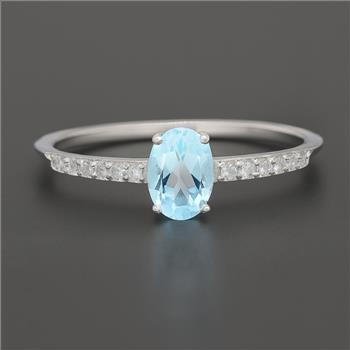 NO RESERVE 1.25 Ct Oval Blue Topaz, Cubic Zirconia 925 Sterling Silver Ring