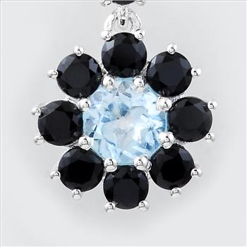 NO RESERVE 1.27 Ct Round Blue Topaz, Black Spinal, 925 Sterling Silver Pendant