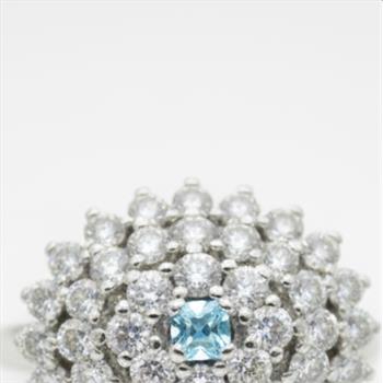 NO RESERVE 1.28 Ct Round Swiss Blue Topaz, Cubic Zirconia 925 Sterling Silver Ring