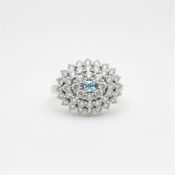 NO RESERVE 1.28 Ct Round Swiss Blue Topaz, Cubic Zirconia 925 Sterling Silver Ring