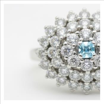 NO RESERVE 1.28 Ct Round Swiss Blue Topaz, Cubic Zirconia 925 Sterling Silver Ring