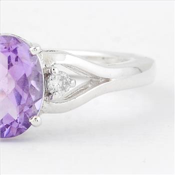 NO RESERVE 1.29 Ct Oval Amethyst, Cubic Zirconia, 925 Sterling Silver Ring