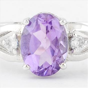 NO RESERVE 1.29 Ct Oval Amethyst, Cubic Zirconia, 925 Sterling Silver Ring