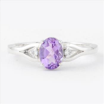 NO RESERVE 1.29 Ct Oval Amethyst, Cubic Zirconia, 925 Sterling Silver Ring