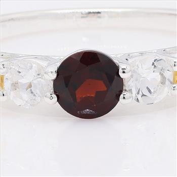 NO RESERVE 1.29 Ct Round Garnet, White Topaz, Citrine 925 Sterling Silver Ring