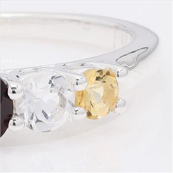 NO RESERVE 1.29 Ct Round Garnet, White Topaz, Citrine 925 Sterling Silver Ring