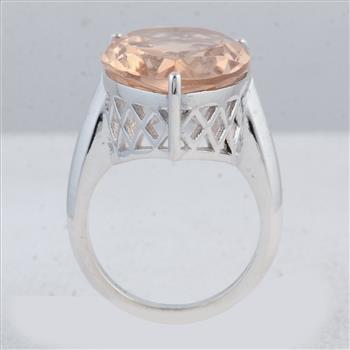 NO RESERVE 12.90 Ct Pear Created Glass Morganite 925 Sterling Silver Ring