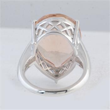NO RESERVE 12.90 Ct Pear Created Glass Morganite 925 Sterling Silver Ring