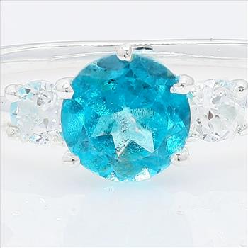 NO RESERVE 1.33 Ct Round Paraiba Topaz, White Topaz 925 Sterling Silver Ring
