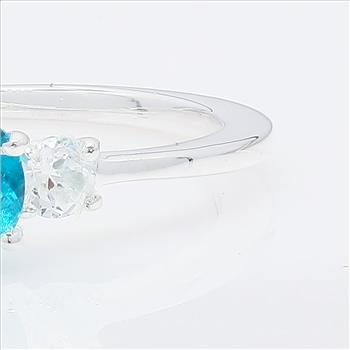 NO RESERVE 1.33 Ct Round Paraiba Topaz, White Topaz 925 Sterling Silver Ring