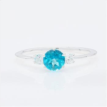 NO RESERVE 1.33 Ct Round Paraiba Topaz, White Topaz 925 Sterling Silver Ring