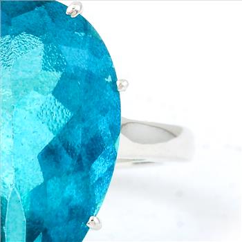 NO RESERVE 13.41 Ct Pear Pariba Topaz, 925 Sterling Silver Ring