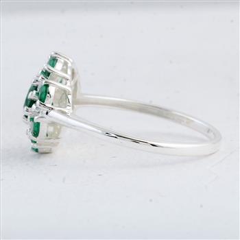 NO RESERVE 1.38 Ct Round Created Glass Emerald 925 Sterling Silver Ring