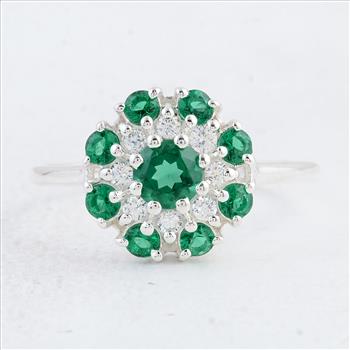 NO RESERVE 1.38 Ct Round Created Glass Emerald 925 Sterling Silver Ring