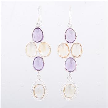 NO RESERVE 13.80 Ct Amethyst, Citrine 925 Sterling Silver Earrings