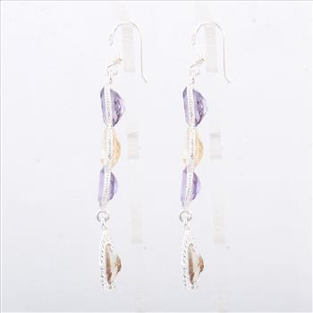 NO RESERVE 13.80 Ct Amethyst, Citrine 925 Sterling Silver Earrings