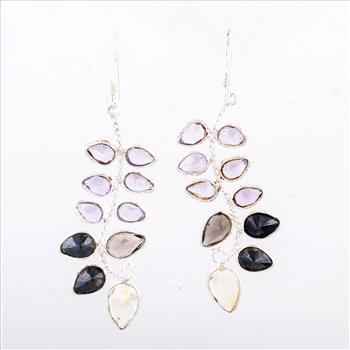 NO RESERVE 13.80 Ct Citrine, Smoky Quartz 925 Sterling Silver Earrings