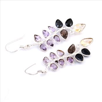 NO RESERVE 13.80 Ct Citrine, Smoky Quartz 925 Sterling Silver Earrings