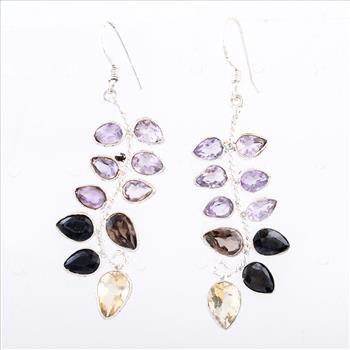NO RESERVE 13.80 Ct Citrine, Smoky Quartz 925 Sterling Silver Earrings
