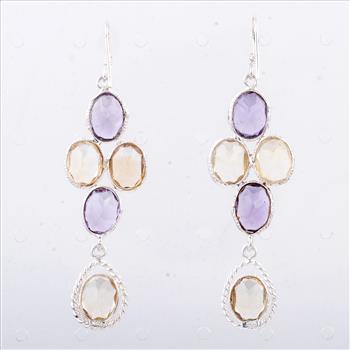 NO RESERVE 13.85 Ct Amethyst, Citrine 925 Sterling Silver Earrings