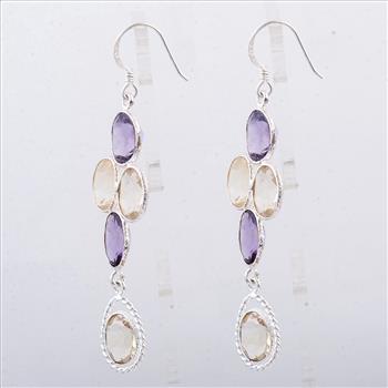 NO RESERVE 13.85 Ct Amethyst, Citrine 925 Sterling Silver Earrings