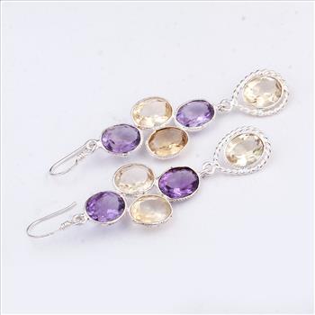 NO RESERVE 13.85 Ct Amethyst, Citrine 925 Sterling Silver Earrings