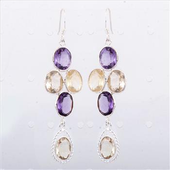 NO RESERVE 13.85 Ct Amethyst, Citrine 925 Sterling Silver Earrings