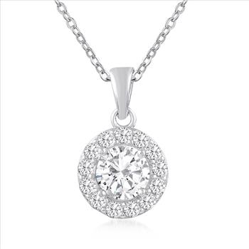 NO RESERVE 1.39 ct. t.w. Moissanite Halo Pendant Necklace in Sterling Silver. 18
