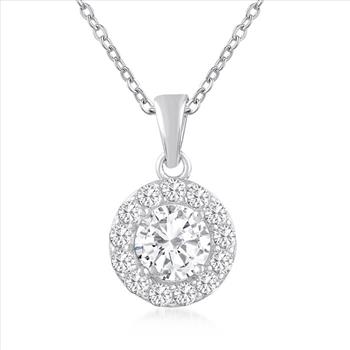 NO RESERVE 1.39 ct. t.w. Moissanite Halo Pendant Necklace in Sterling Silver. 18