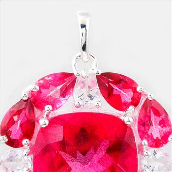 NO RESERVE 13.90 Ct Cushion Pink Topaz, White Topaz 925 Sterling Silver Pendant