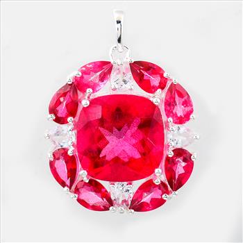NO RESERVE 13.90 Ct Cushion Pink Topaz, White Topaz 925 Sterling Silver Pendant