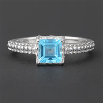 NO RESERVE 1.40 Ct Square Blue Topaz 925 Sterling Silver Ring