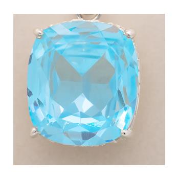 NO RESERVE 14.56 Ct Cushion Blue Cz, White Cz 925 Sterling Silver Pendant