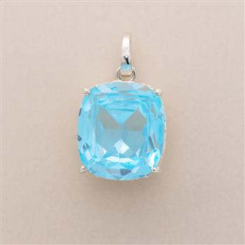 NO RESERVE 14.56 Ct Cushion Blue Cz, White Cz 925 Sterling Silver Pendant