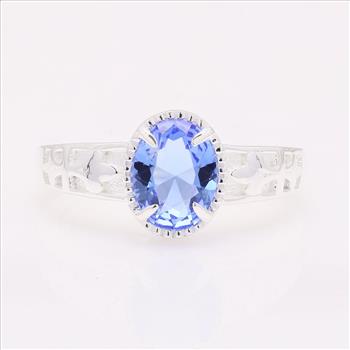 NO RESERVE 1.46 Ct Oval Created Tanzanite 925 Sterling Silver Ring