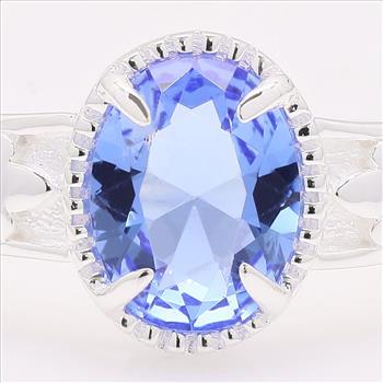 NO RESERVE 1.46 Ct Oval Created Tanzanite 925 Sterling Silver Ring