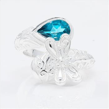 NO RESERVE 1.50 Ct Pear Paraiba Topaz 925 Sterling Silver Ring