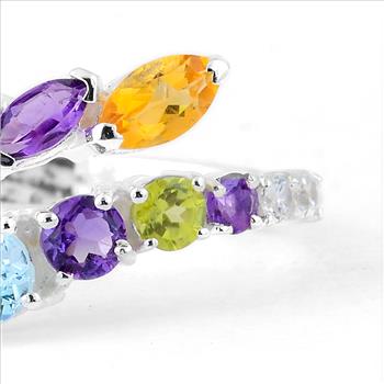 NO RESERVE 1.51 Ct Round Blue Topaz, Amethyst, Peridot, Cubic Zirconia, Citrine 925 Sterling Silver Ring