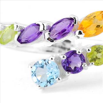 NO RESERVE 1.51 Ct Round Blue Topaz, Amethyst, Peridot, Cubic Zirconia, Citrine 925 Sterling Silver Ring