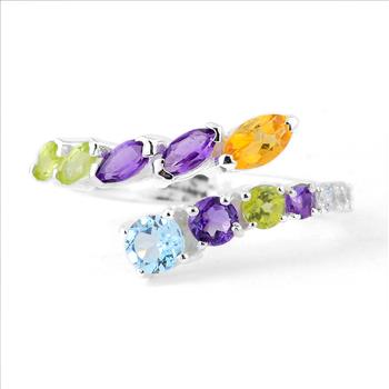 NO RESERVE 1.51 Ct Round Blue Topaz, Amethyst, Peridot, Cubic Zirconia, Citrine 925 Sterling Silver Ring