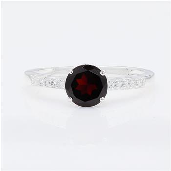 NO RESERVE 1.52 Ct Round Garnet, Cubic Zirconia 925 Sterling Silver Ring
